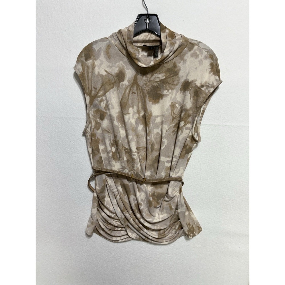 Donna Karen Sleeveless Top Size M Gold White‎ Brown Belted Career Or Evening